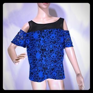 Guipure Blue Lace Cold Shoulder Top